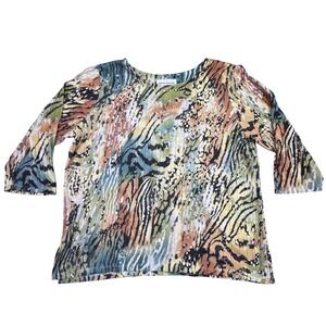 Alfred Dunner Blouse Women's Medium Colorful Abstract 3/4 Sleeve Top Office Work